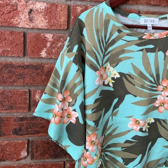 Oli Viv Aqua Green Tropical Floral Lounge Shorts Coordinating Set - Picture 5 of 10
